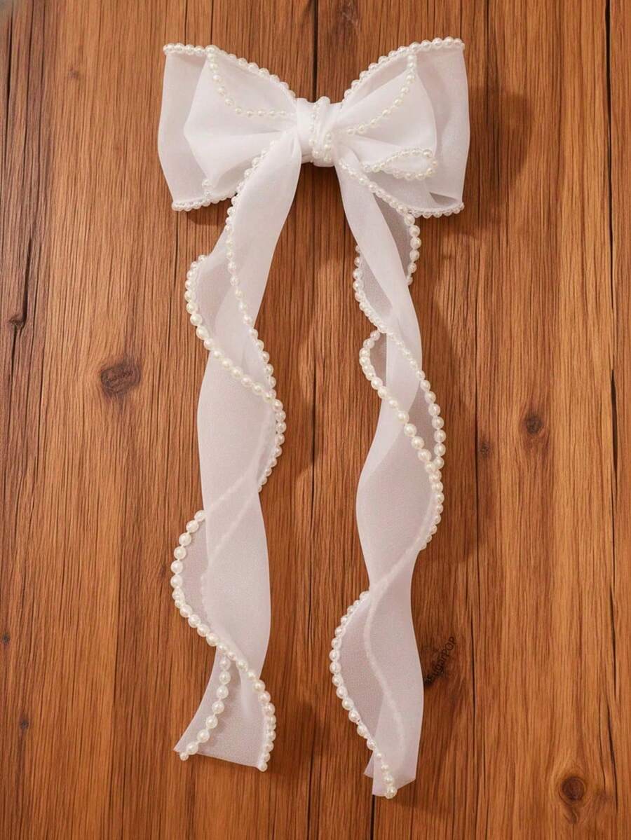 1pc Pearl Decor Bow Hair Clip - www.thetreasurebox.me