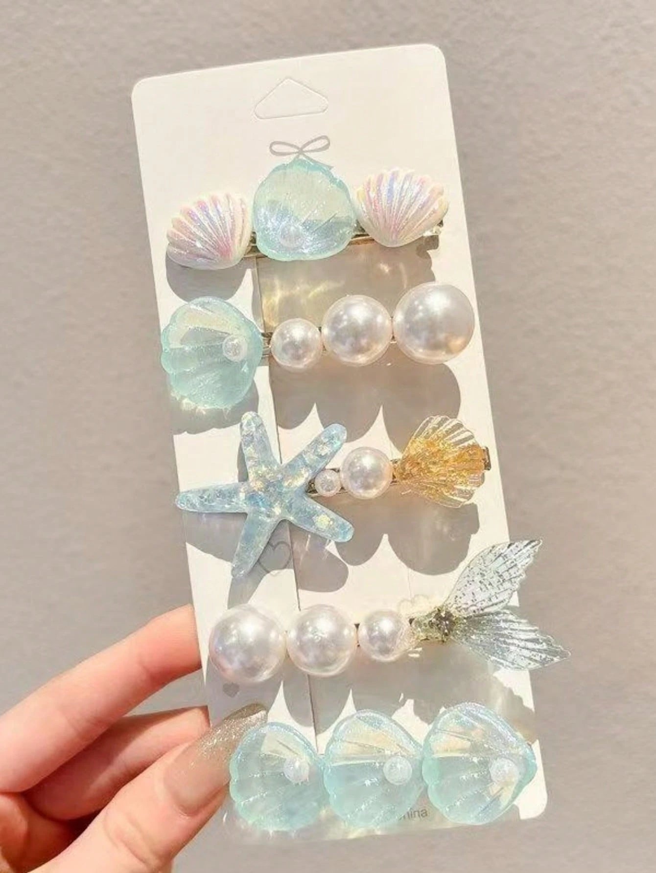 5pcs Women White Starfish Shell Mermaid Tail Hair Clips