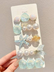 5pcs Women White Starfish Shell Mermaid Tail Hair Clips