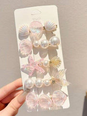 5pcs Women White Starfish Shell Mermaid Tail Hair Clips
