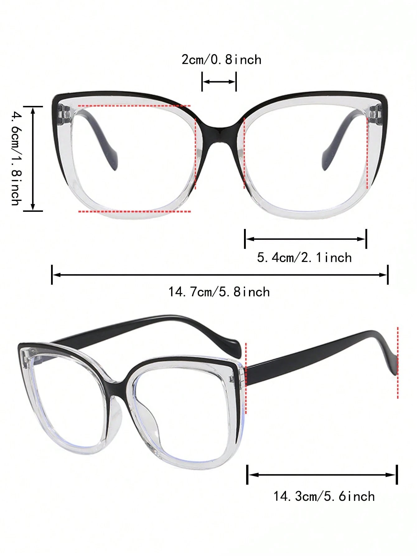 Large Frame Cat Eye Clear Lens Glasses