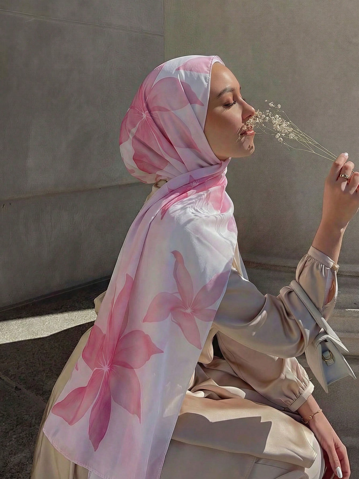 1pc Watercolor Sakura Tie Dye Print Hijab