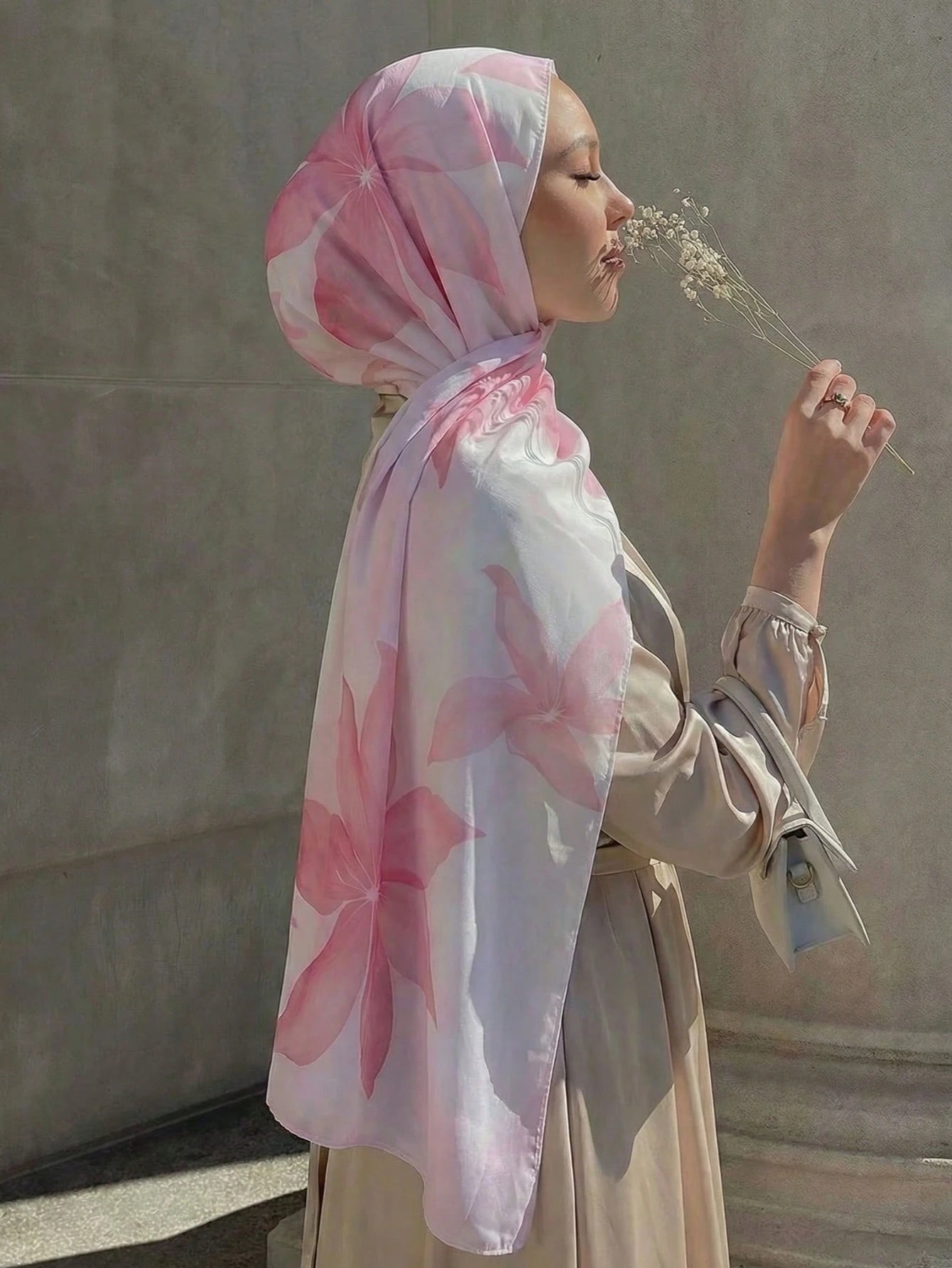 1pc Watercolor Sakura Tie Dye Print Hijab