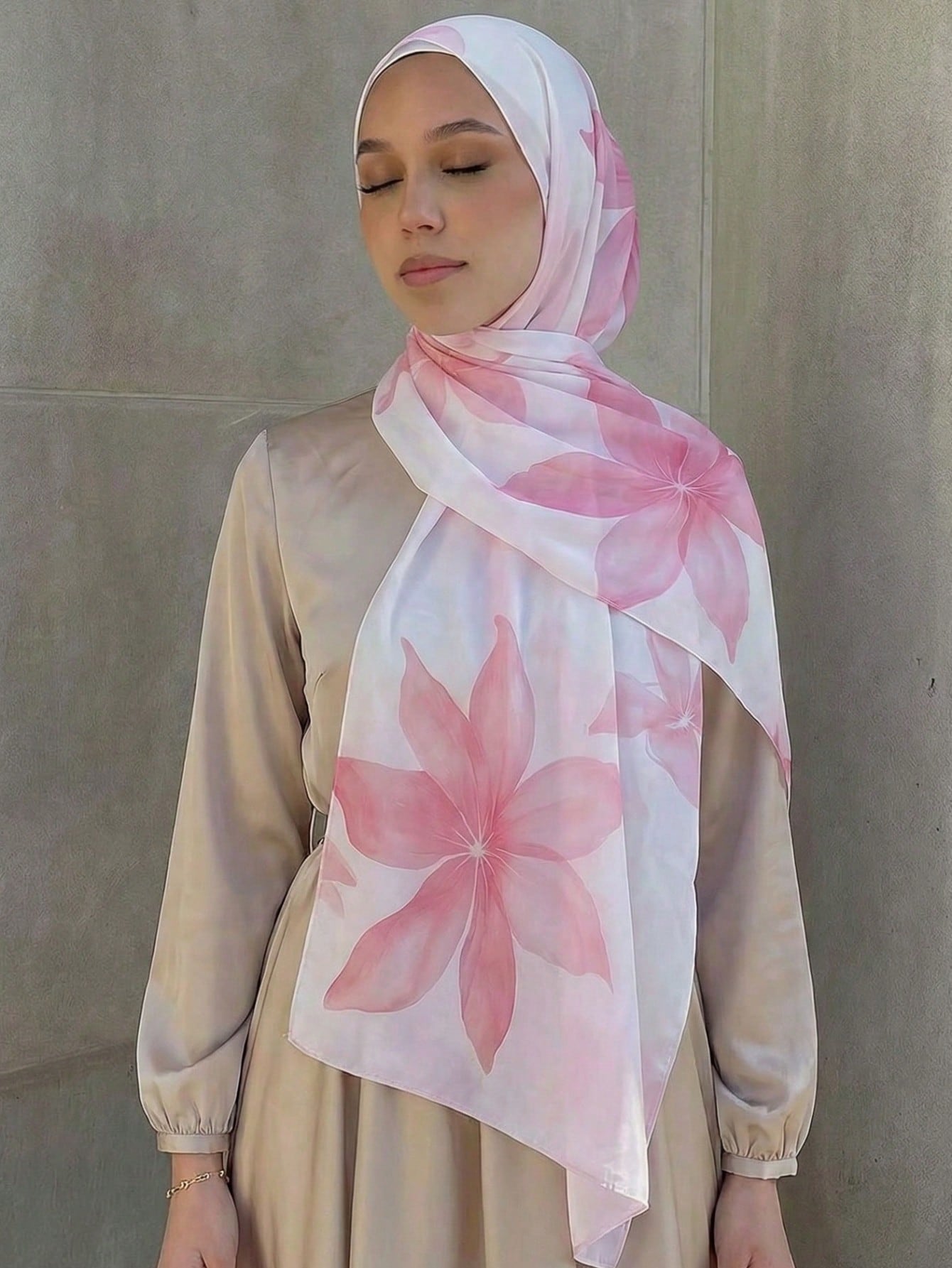 1pc Watercolor Sakura Tie Dye Print Hijab