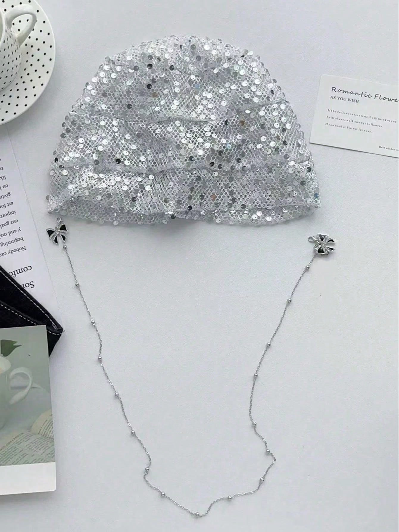 Sequin Mesh Pendant Breathable Layered Hat
