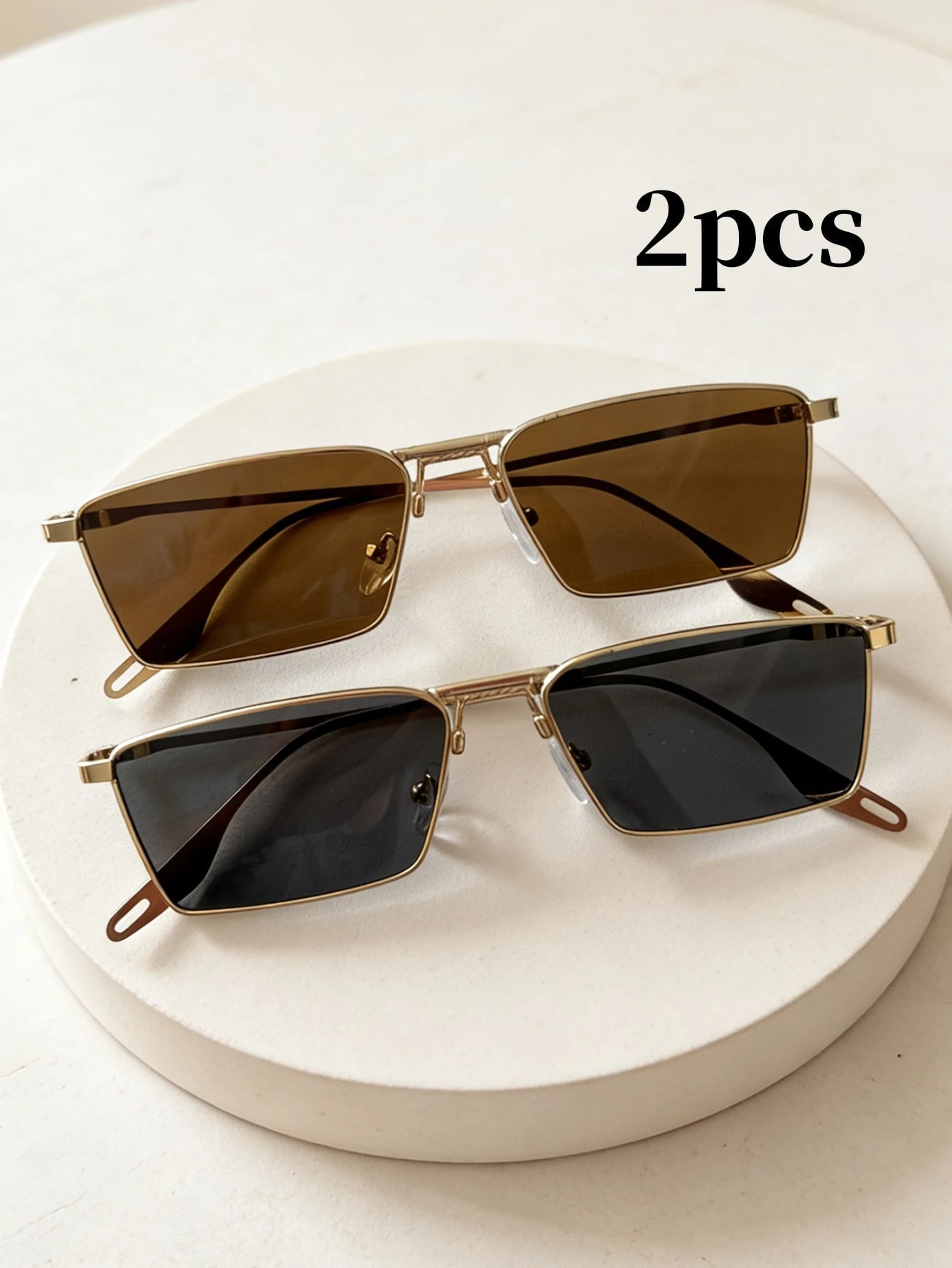 2pc Rectangular Metal Frame Sunglasses Set