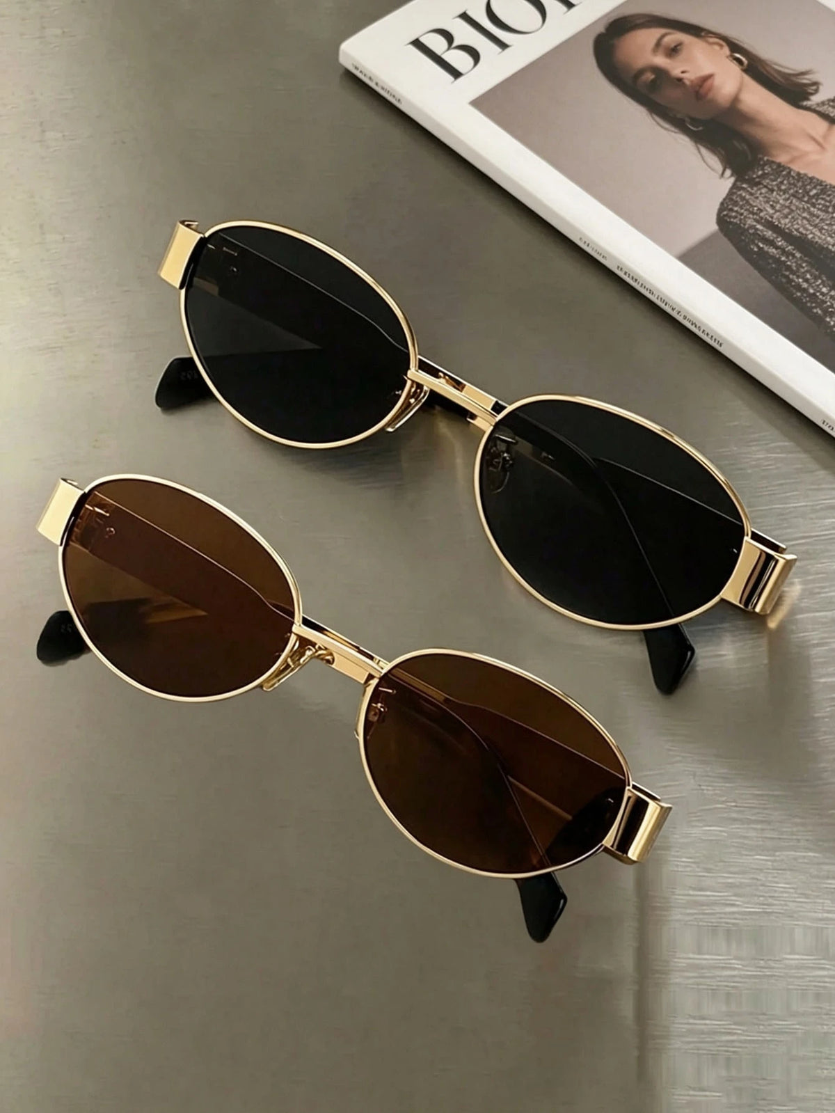2pcs Vintage Oval Metal Frame Eyeglasses