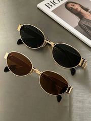 2pcs Vintage Oval Metal Frame Eyeglasses