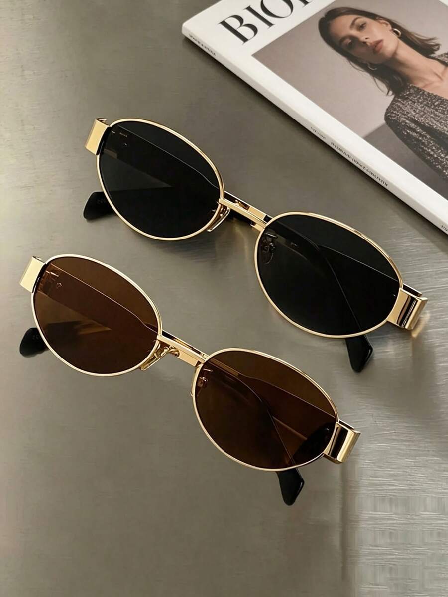 2pcs Vintage Oval Metal Frame Eyeglasses