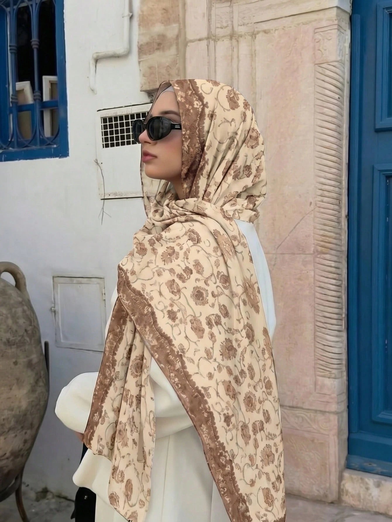 1pc Watercolor Floral Lace Printed Scarf