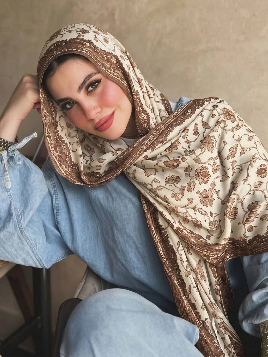 1pc Watercolor Floral Lace Printed Scarf