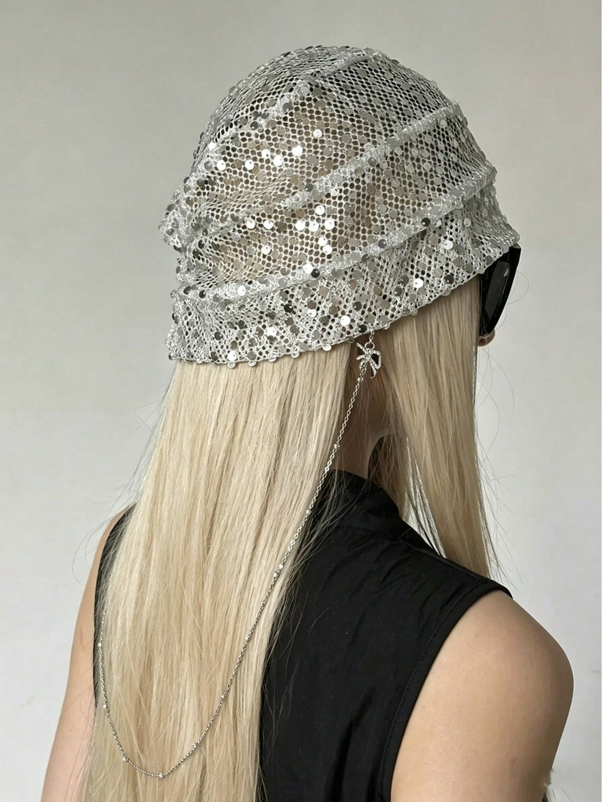 Sequin Mesh Pendant Breathable Layered Hat