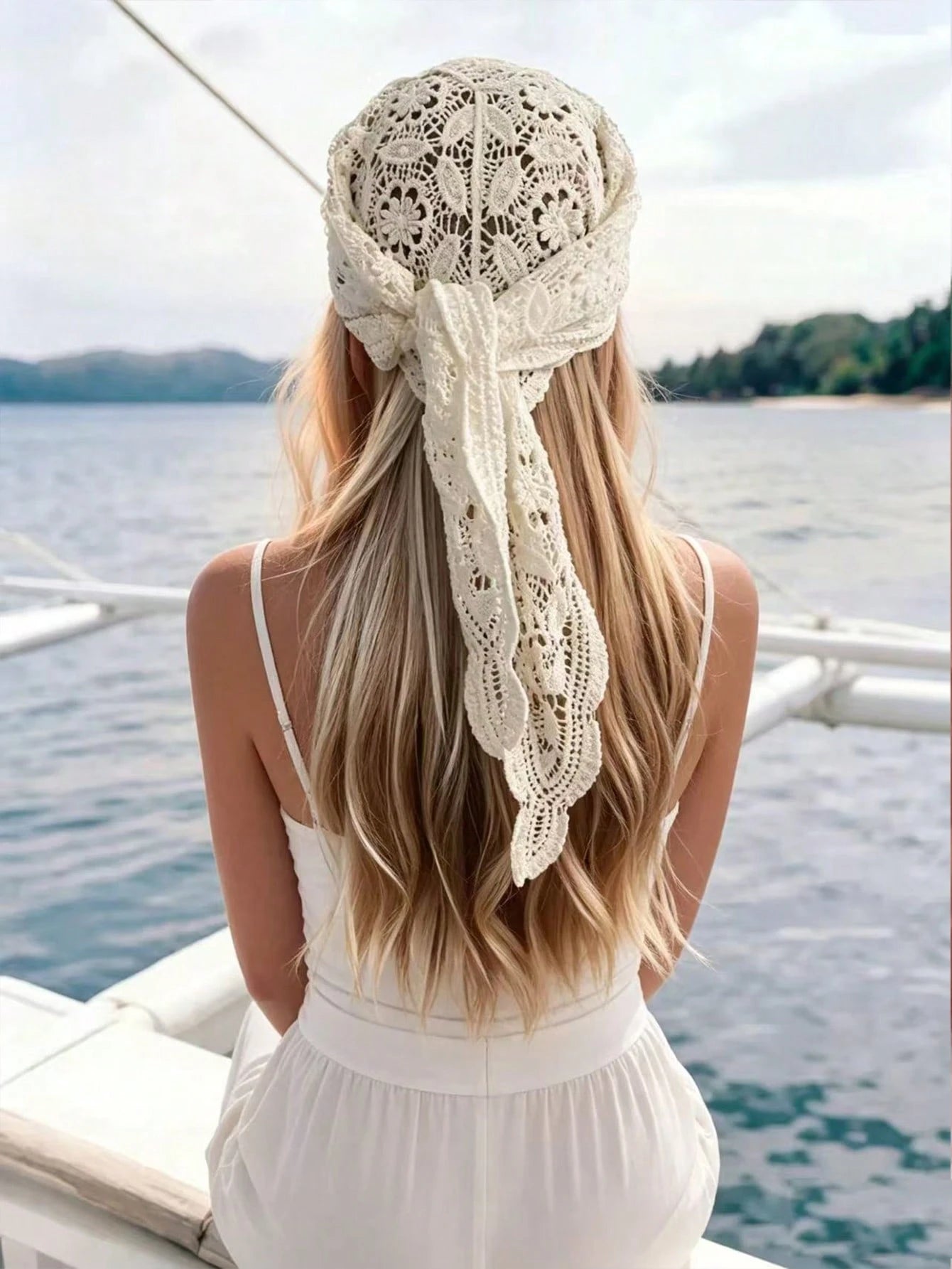 1pc Floral Lace Scarf Headscarf Set