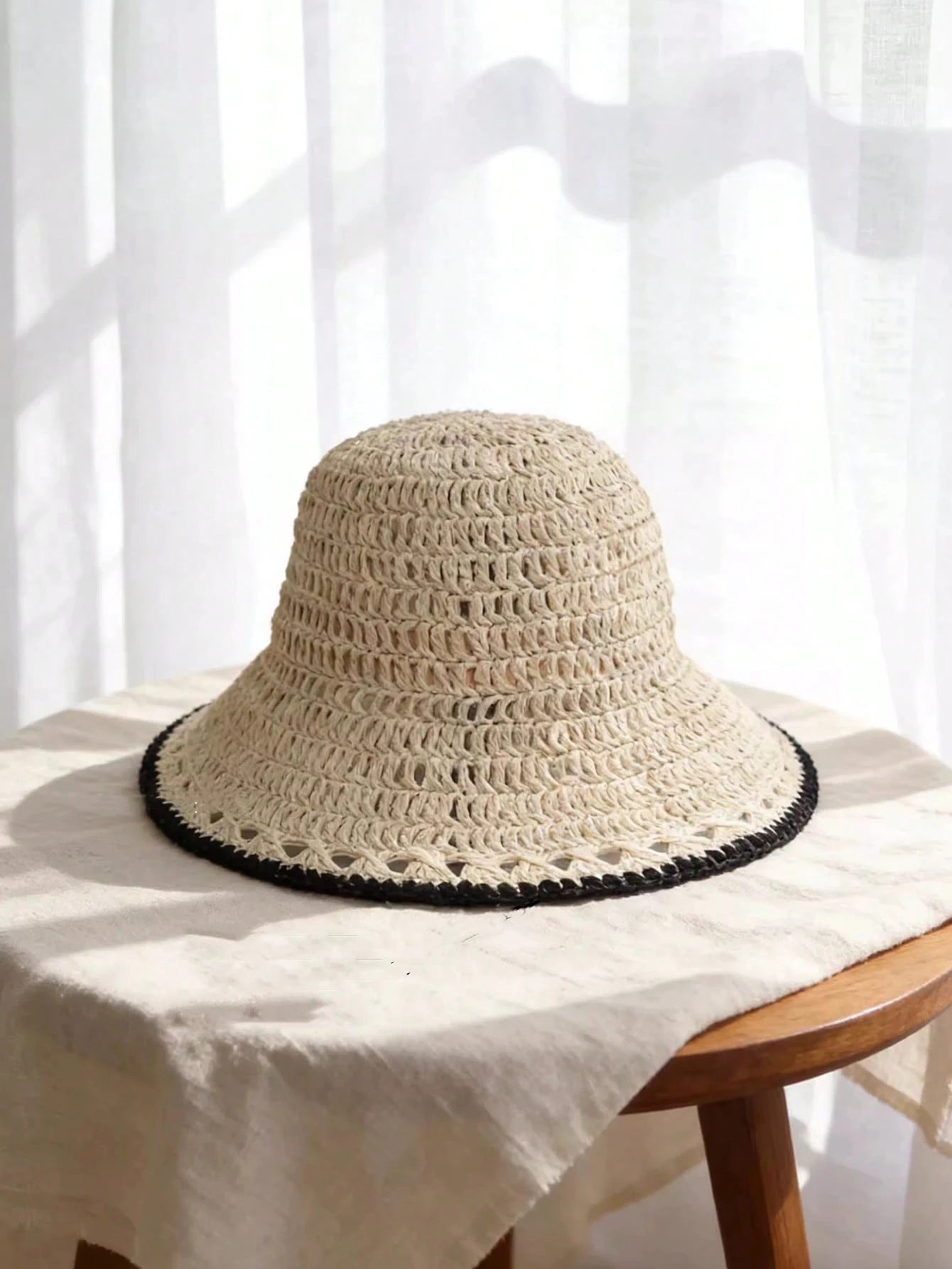 1pc Crochet Knitted Wide Brim Sun Breathable Summer Beach Hat
