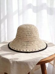 1pc Crochet Knitted Wide Brim Sun Breathable Summer Beach Hat