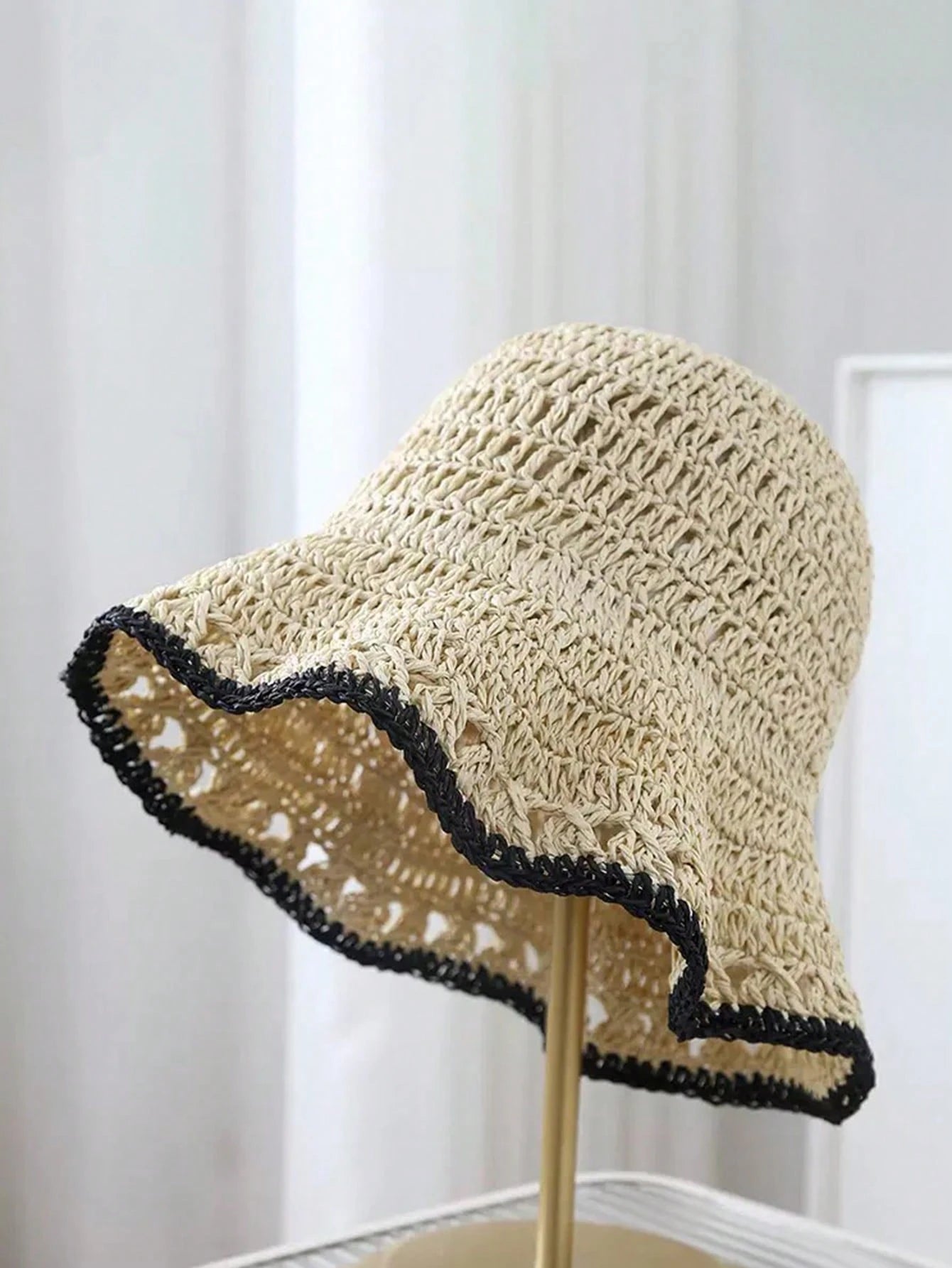 1pc Crochet Knitted Wide Brim Sun Breathable Summer Beach Hat