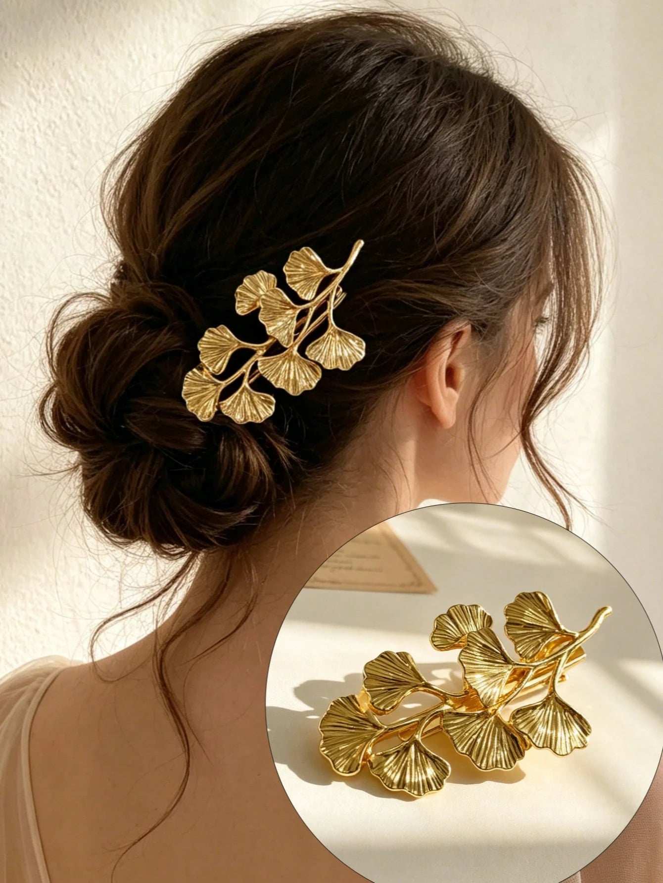 1pc Exquisite Ginkgo Leaf Hair Accessory Gold-Plated Hair Clip - www.thetreasurebox.me