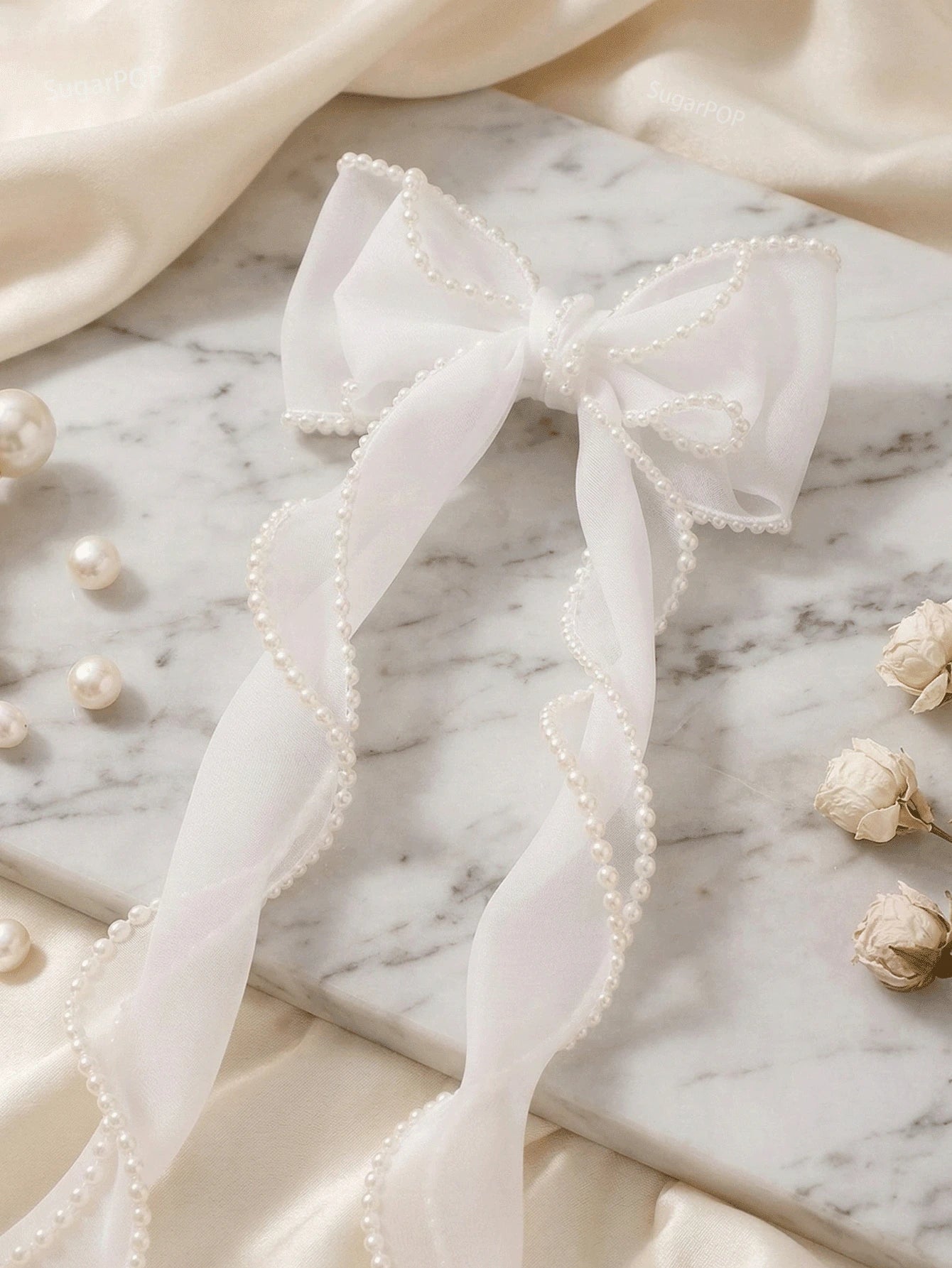 1pc Pearl Decor Bow Hair Clip - www.thetreasurebox.me