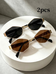 2pcs Diamond Metal Frame Sunglasses Set