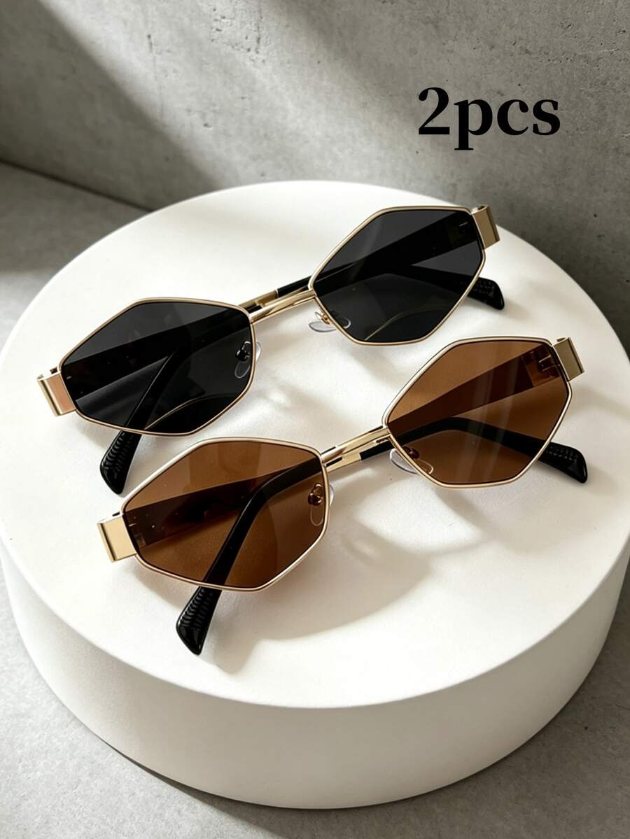 2pcs Diamond Metal Frame Sunglasses Set