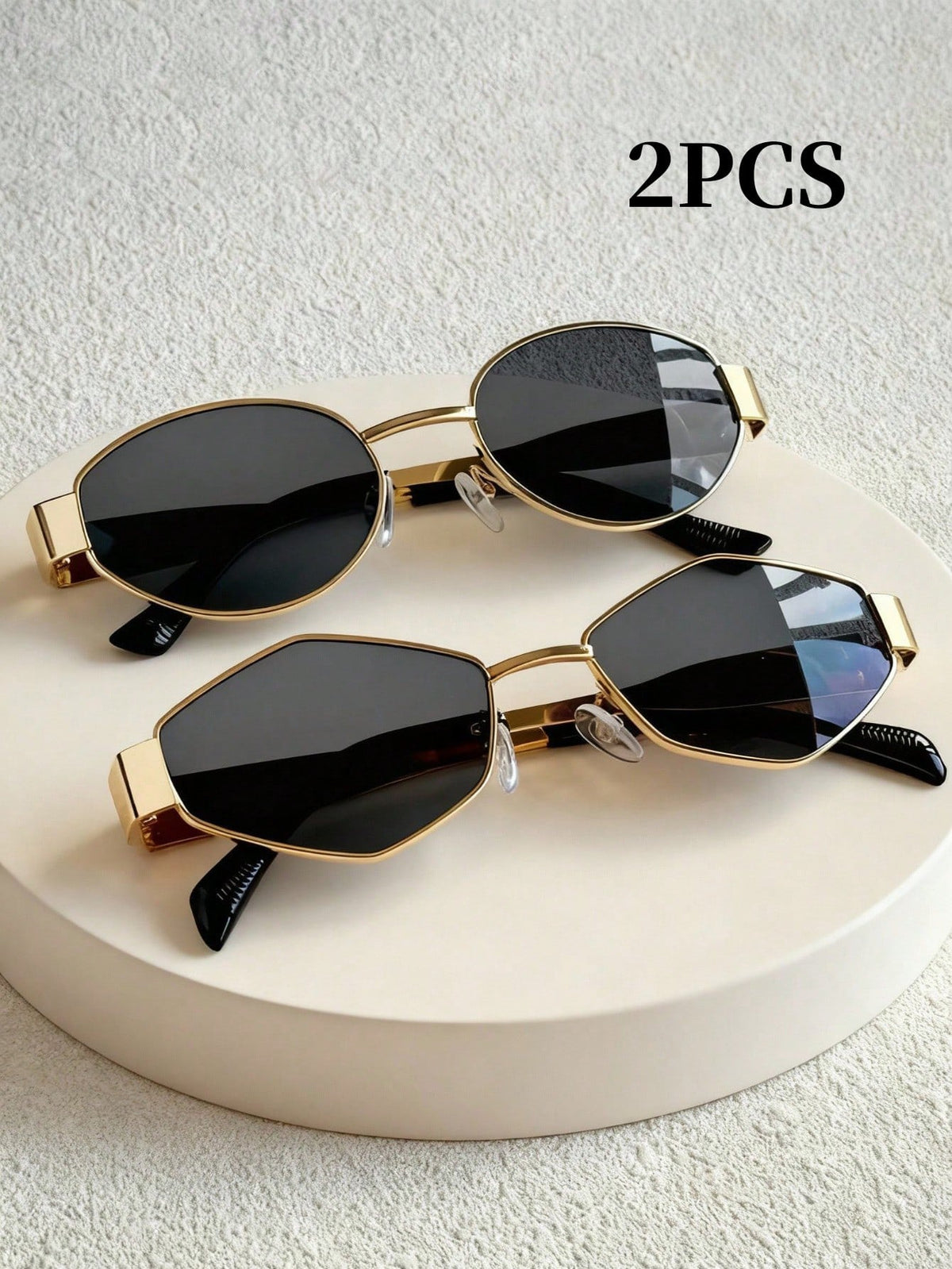 2pcs Retro Oval Metal Frame Sunglasses Combo