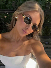 2pcs Retro Oval Metal Frame Sunglasses Combo