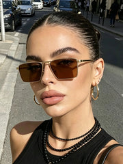 2pc Rectangular Metal Frame Sunglasses Set
