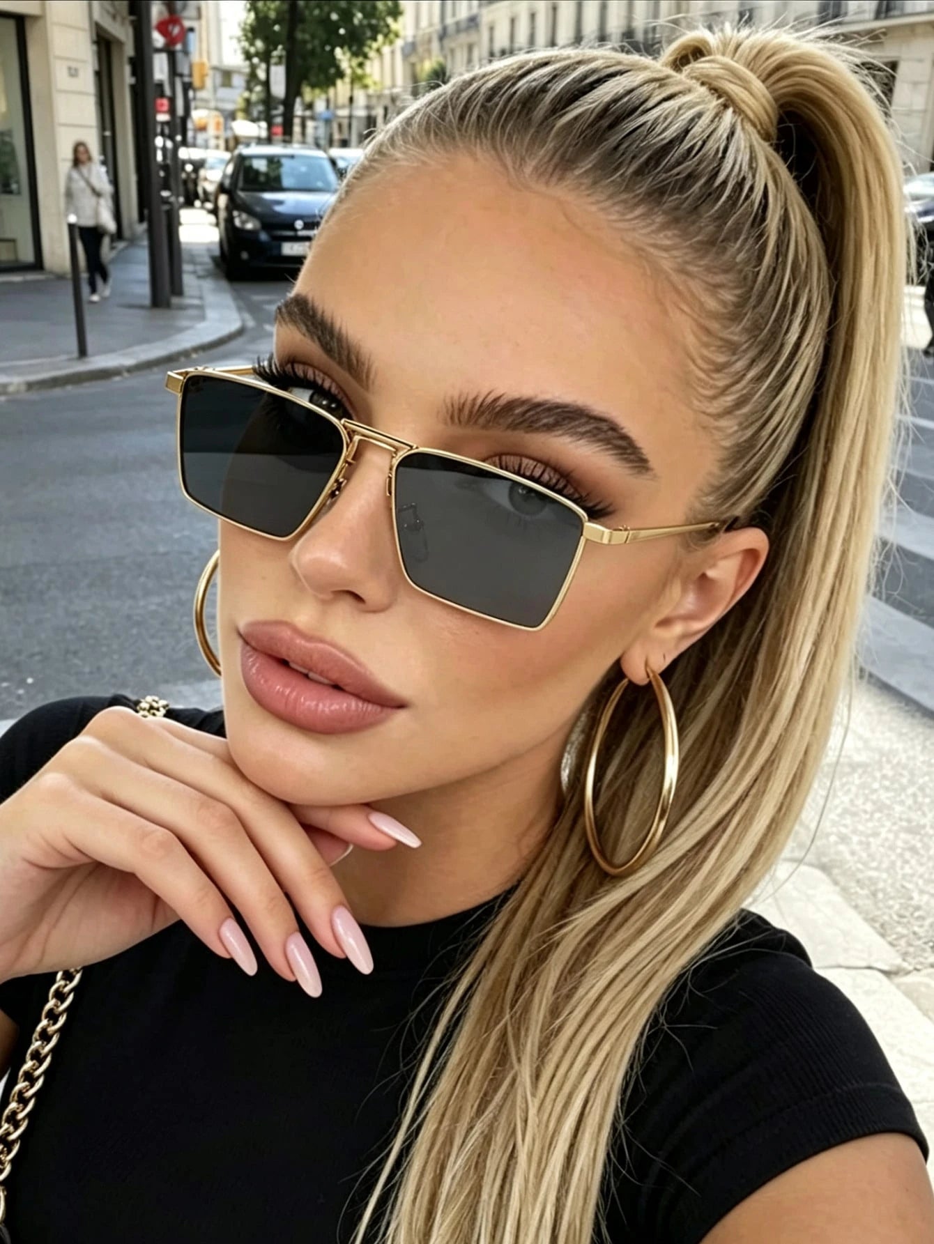 2pc Rectangular Metal Frame Sunglasses Set