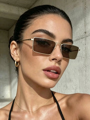 2pc Rectangular Metal Frame Sunglasses Set