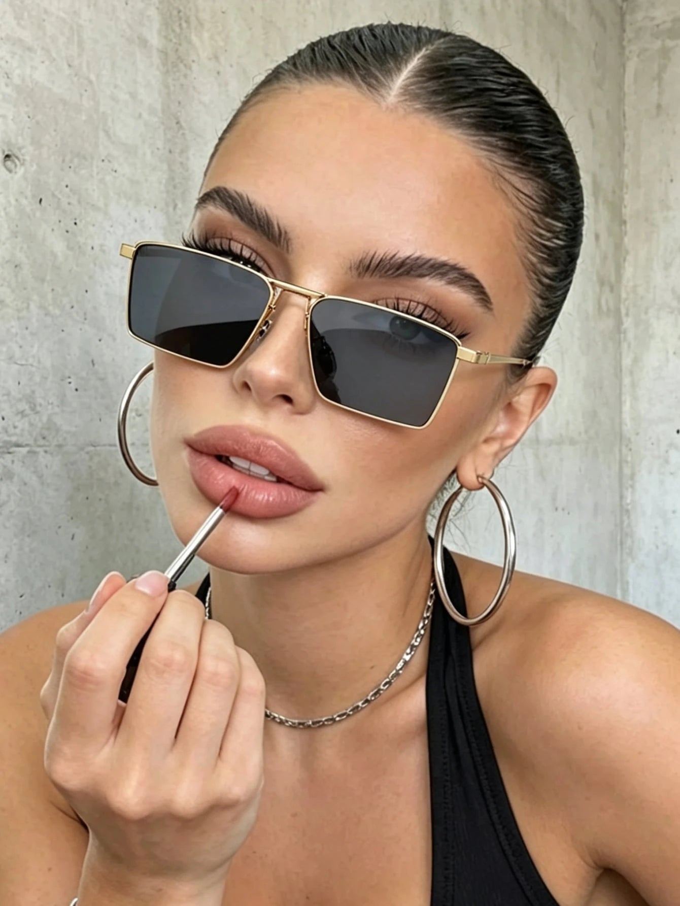 2pc Rectangular Metal Frame Sunglasses Set