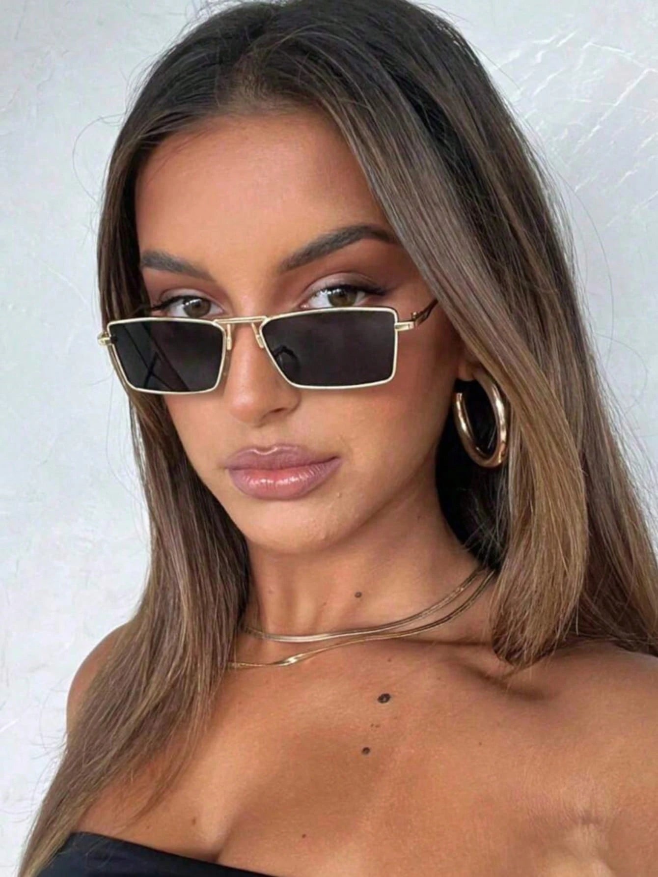 2pc Rectangular Metal Frame Sunglasses Set
