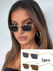 2pc Rectangular Metal Frame Sunglasses Set