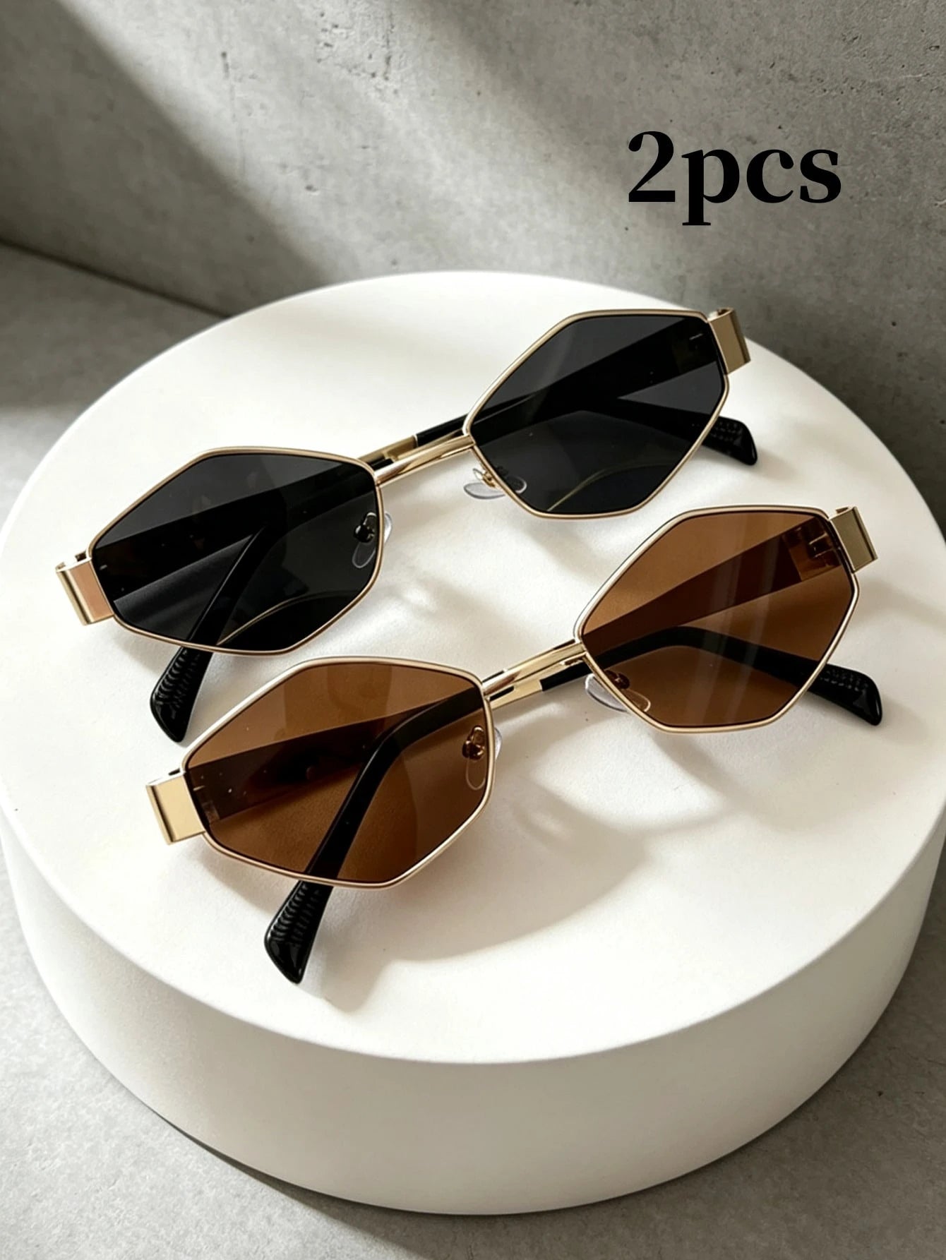 2pcs Diamond Metal Frame Sunglasses Set