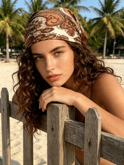 1pc Bohemian Style Floral Print Faux Silk Scarf