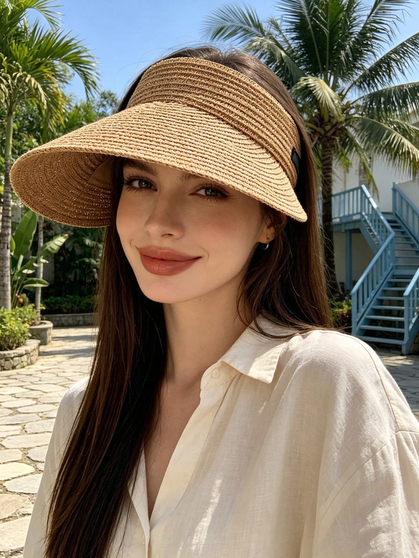 1pc Solid Color Straw Sun Hat