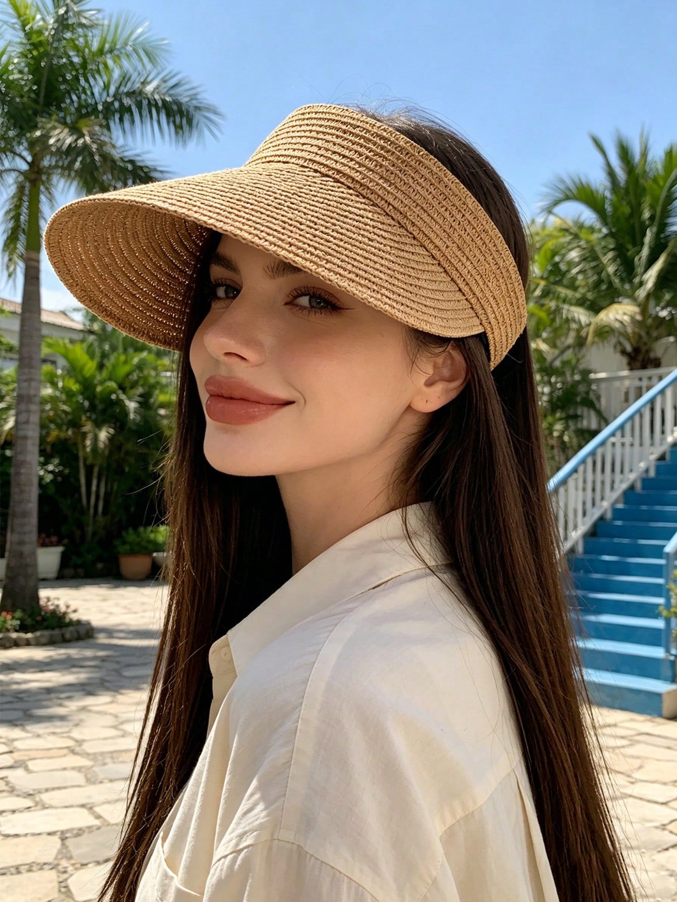 1pc Solid Color Straw Sun Hat