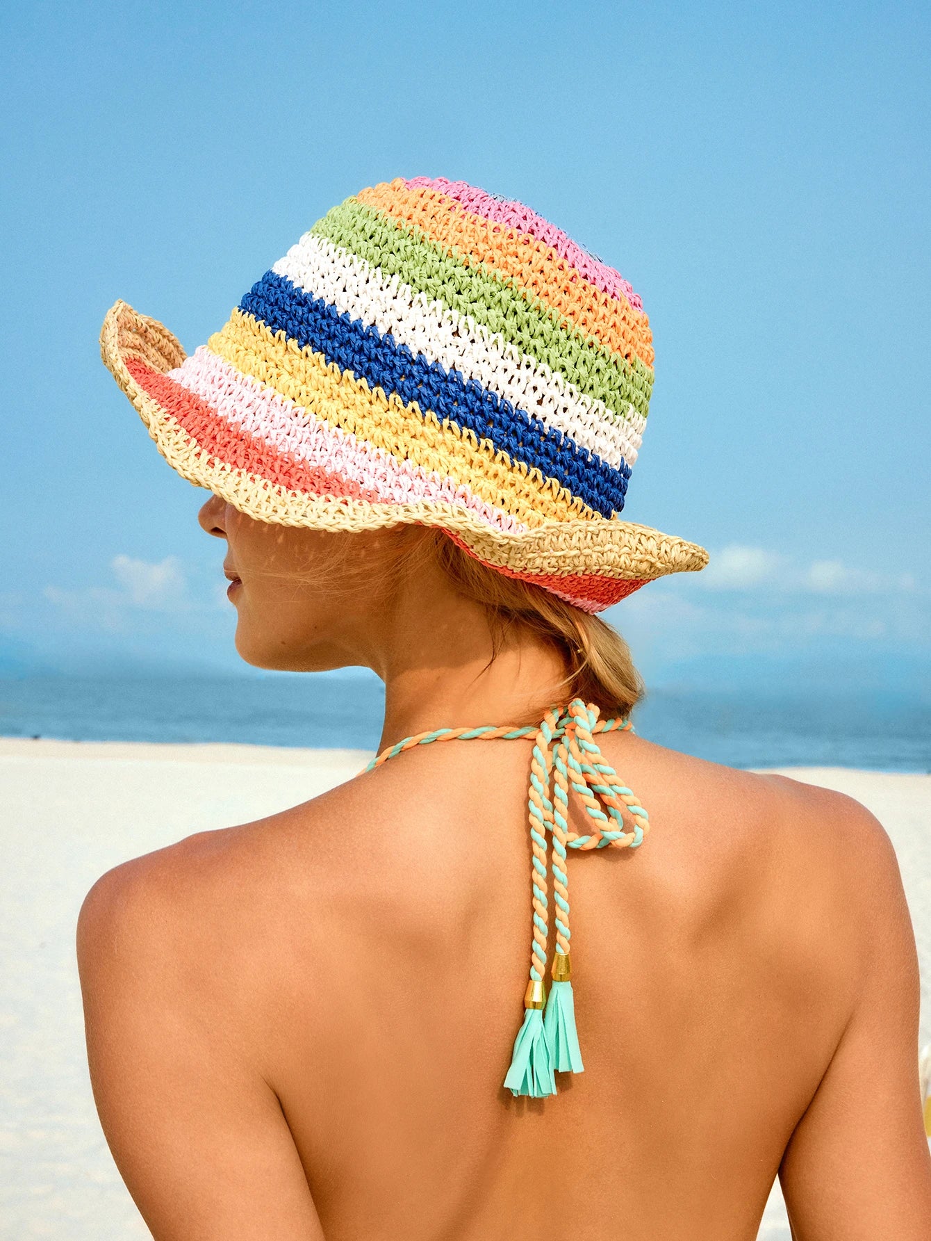 1pc Colorful Woven Bucket Hat
