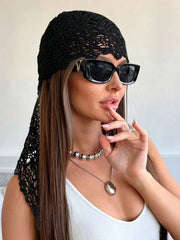 1pc Black Lace Crochet Headscarf
