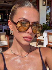 Leopard Print Brown Aviator Sunglasses