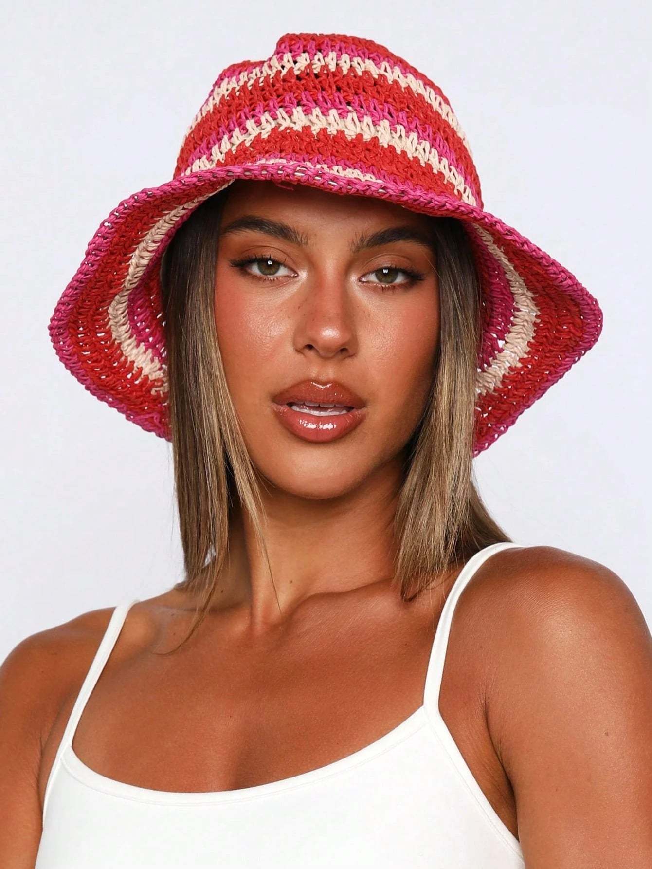 1pc Rainbow Straw Bucket Hat