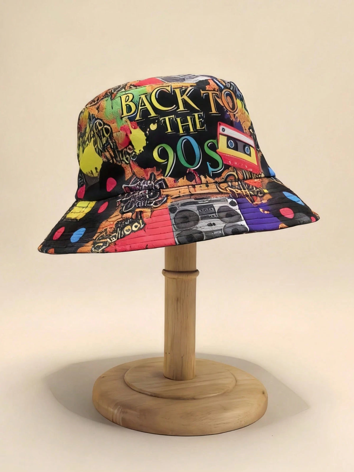 1pc Colorful Graffiti Tape Pattern 90s Retro Reversible Bucket Hat