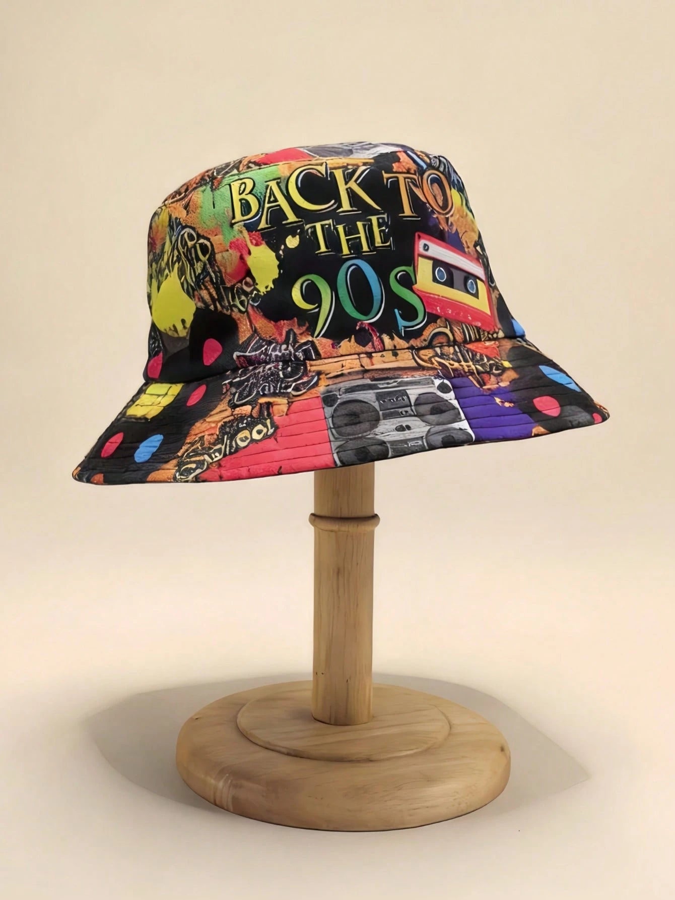 1pc Colorful Graffiti Tape Pattern 90s Retro Reversible Bucket Hat