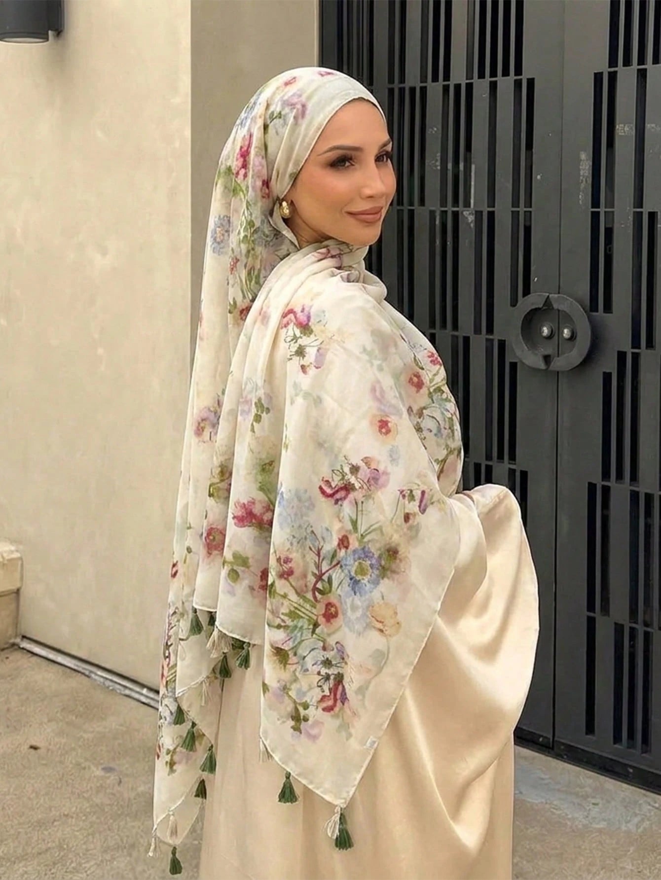 1pc Bohemian Watercolor Print Chiffon Scarf