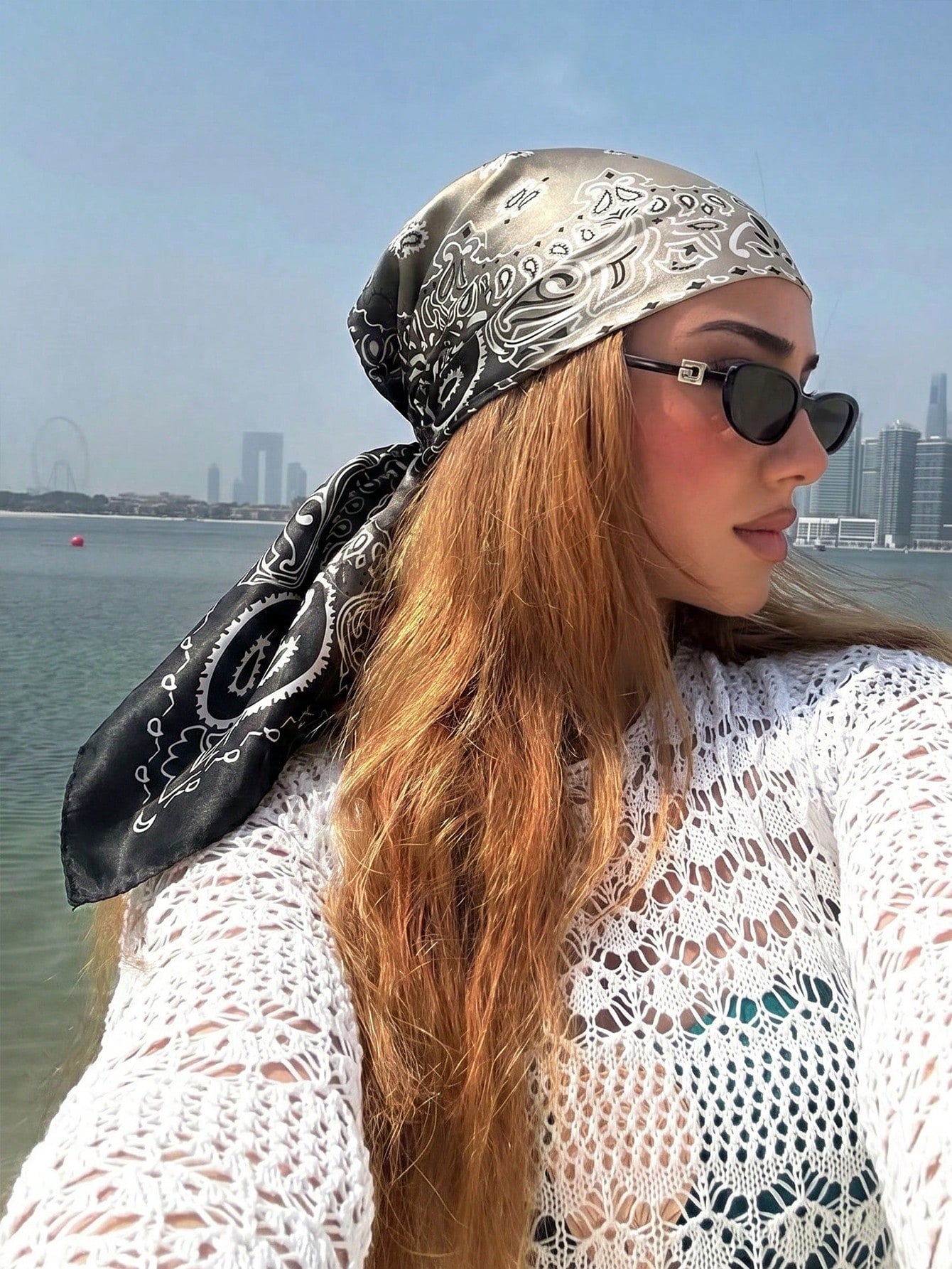 1pc Minimalist Printed Satin Neckerchief Scarf
