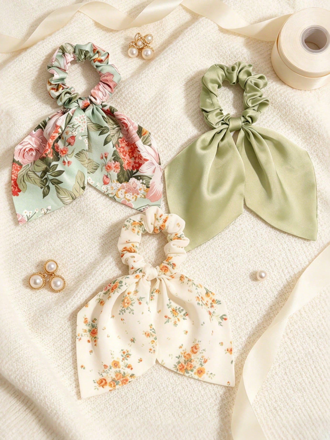 3Pcs Ditsy Floral Shawl Scarf Scrunchies