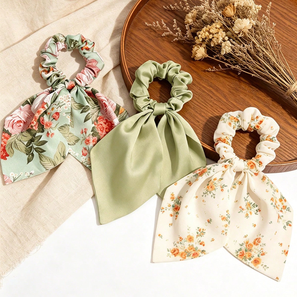 3Pcs Ditsy Floral Shawl Scarf Scrunchies