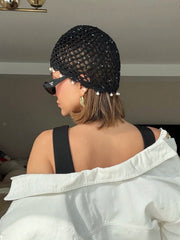 1pc Hollow Faux Pearl Handmade Crochet Knitted Hat