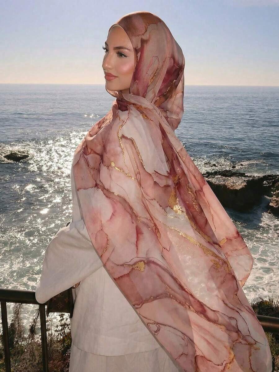 1pc Bohemian Ink Dye Print Chiffon Hijab