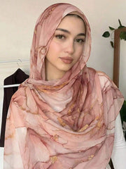 1pc Bohemian Ink Dye Print Chiffon Hijab