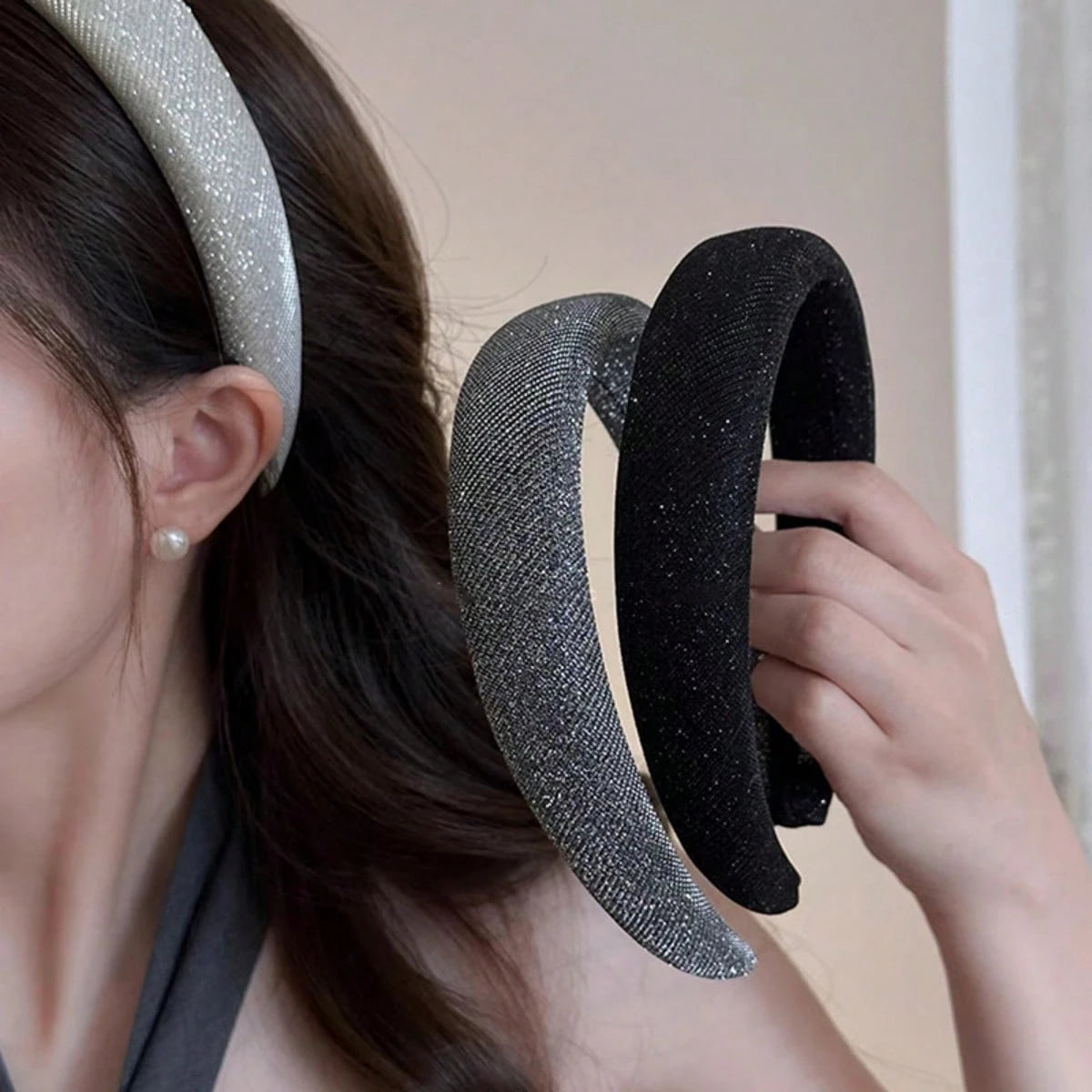 3Pcs Shiny Glitter Padded Headbands